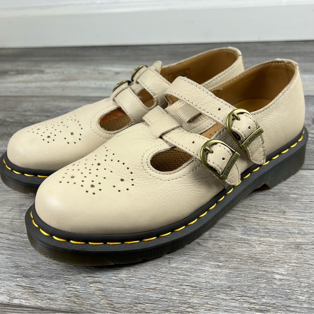 Dr Martens Mary Jane 8065 Shoes Cream Leather Buckle Brogue Women Size 7